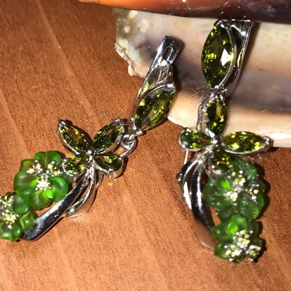New Genuine Unique Marcasite Peridot Citrine Murano 925 Silver Ring/Earrings - Picture 4 of 6